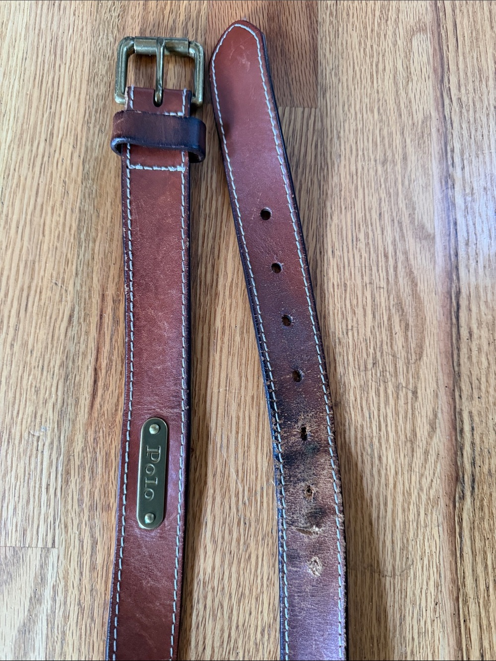 Polo by Ralph Lauren Chestnut Brown Leather Belt with Brass Plaque - Picture 2 of 7